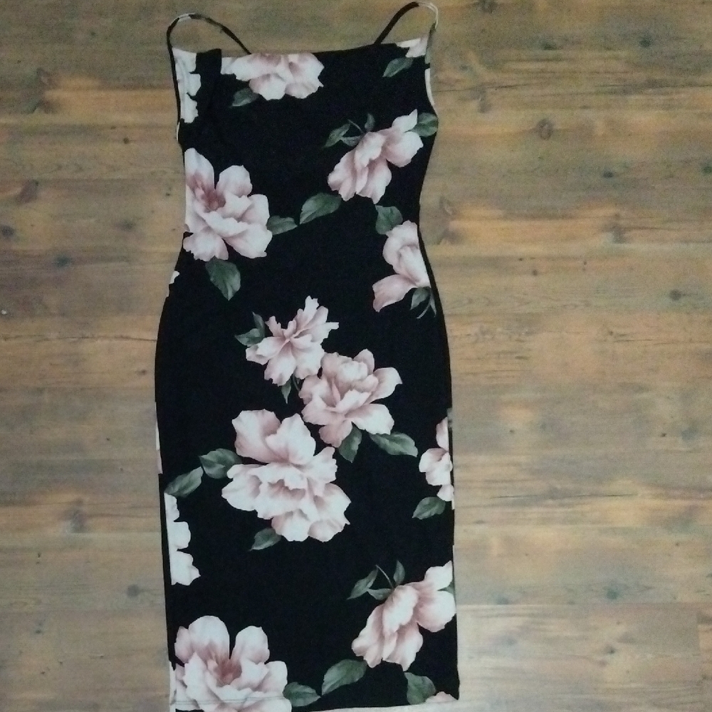 Lovely Day Black Dress with Pink Floral Pattern